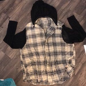 Plaid lightweight button down net hood & sleeves